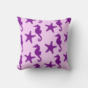 Seahorse & starfish - amethyst and orchid throw pillow