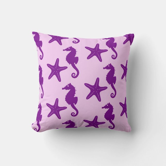 Seahorse & starfish - amethyst and orchid throw pillow (Front)