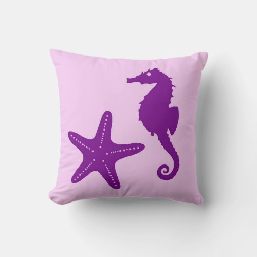 Seahorse  starfish _ amethyst and orchid throw pillow