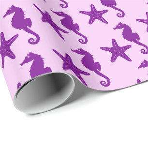 Seahorse & starfish - amethyst and orchid wrapping paper