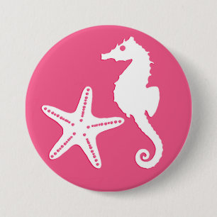 Seahorse & starfish - Coral Pink and White Button