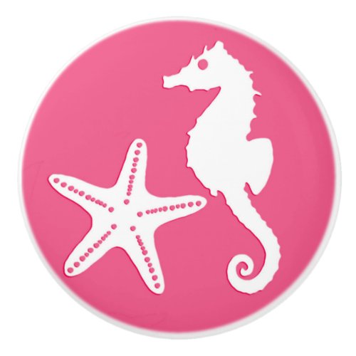 Seahorse  starfish _ Coral Pink and White Ceramic Knob