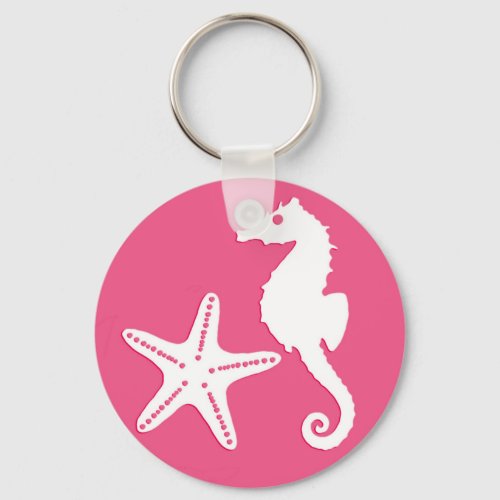 Seahorse  starfish _ Coral Pink and White Keychain