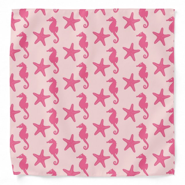 Seahorse & starfish - coral pink bandana (Front)