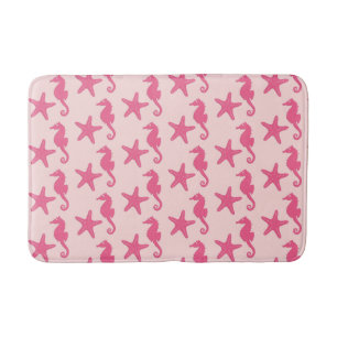 Seahorse & starfish - coral pink bathroom mat