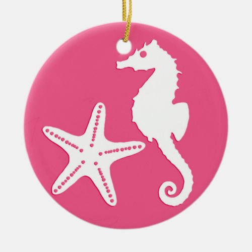 Seahorse  starfish _ coral pink ceramic ornament