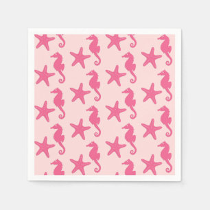 Seahorse & starfish - coral pink paper napkins