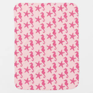 Seahorse & starfish - coral pink swaddle blanket