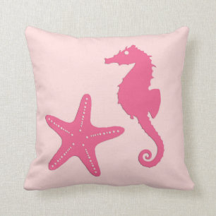 Seahorse & starfish - coral pink throw pillow