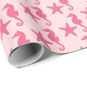 Seahorse & starfish - coral pink wrapping paper