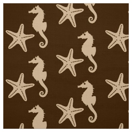 Seahorse & starfish - dark brown and beige fabric