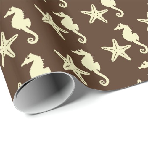 Seahorse  starfish _ dark brown and beige wrapping paper