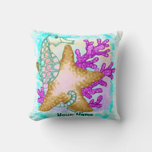 Seahorse starfish Friends Throw Pillow