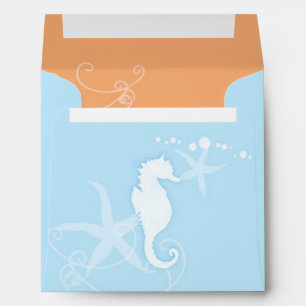 Seahorse Starfish Light Blue Beach Wedding Envelope