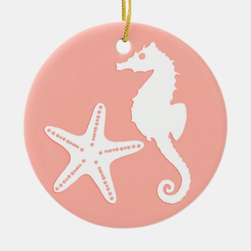 Seahorse  starfish _ Light Coral Pink Ceramic Ornament