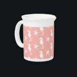 Seahorse & starfish - Light Coral Pink Drink Pitcher<br><div class="desc">Mixed media digital rendition of a seahorse and starfish against a light coral pink background</div>