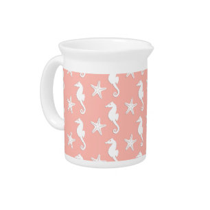 Seahorse & starfish - Light Coral Pink Drink Pitcher