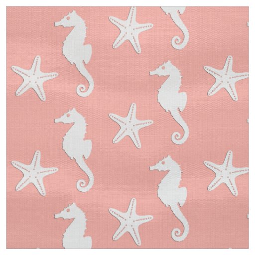 Seahorse & starfish - Light Coral Pink Fabric