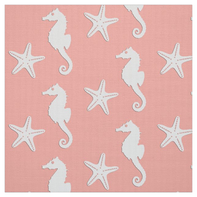 Seahorse & starfish - Light Coral Pink Fabric (Swatch)