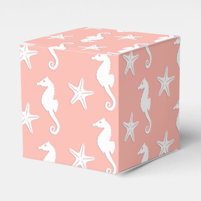 Seahorse & starfish - Light Coral Pink Favor Boxes (Front Side)