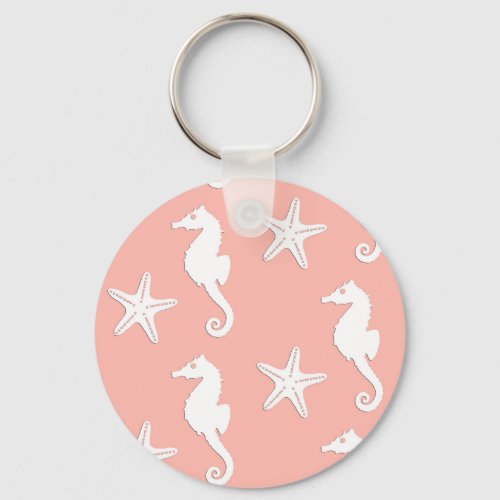 Seahorse  starfish _ Light Coral Pink Keychain