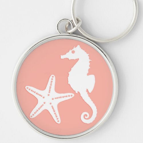 Seahorse  starfish _ Light Coral Pink Keychain