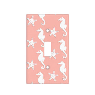 Seahorse & starfish - Light Coral Pink Light Switch Cover