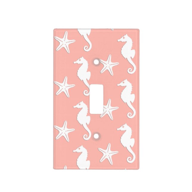 Seahorse & starfish - Light Coral Pink Light Switch Cover (Front)