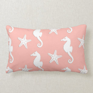 Seahorse & starfish - Light Coral Pink Lumbar Pillow