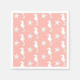 Seahorse & starfish - Light Coral Pink Paper Napkins