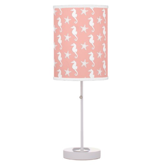 Seahorse & starfish - Light Coral Pink Table Lamp (Front)