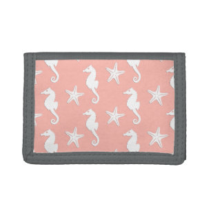 Seahorse & starfish - Light Coral Pink Tri-fold Wallet
