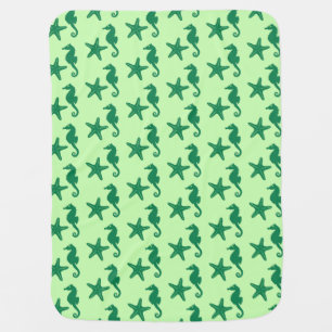 Seahorse & starfish - lime and emerald green baby blanket