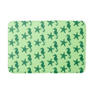 Seahorse & starfish - lime and emerald green bathroom mat
