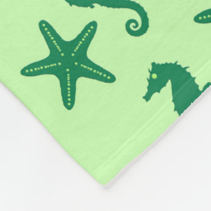 Seahorse & starfish - lime and emerald green fleece blanket