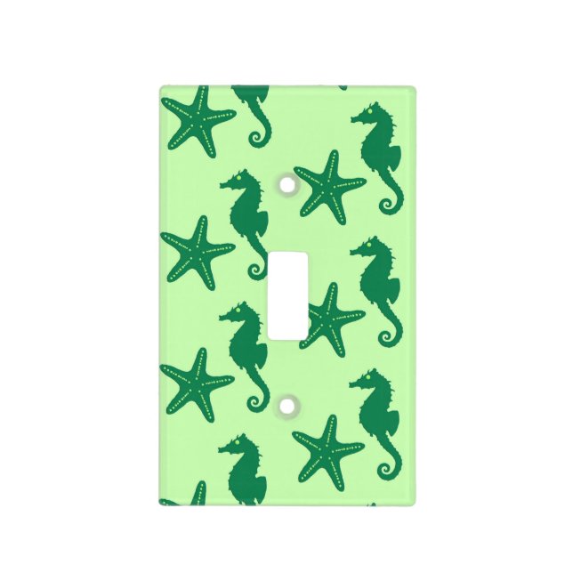 Seahorse & starfish - lime and emerald green light switch cover (Front)