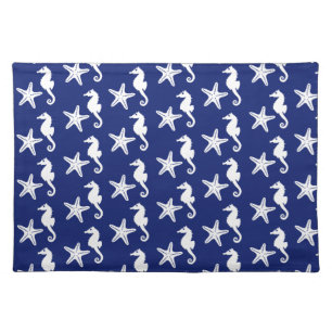 Seahorse & starfish - navy blue and white cloth pl placemat