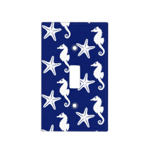 Seahorse & starfish - navy blue and white light switch cover