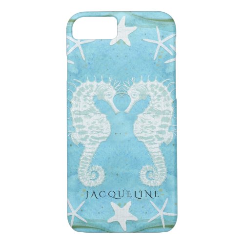 Seahorse Starfish Ocean Beach Sea Watercolor Blue iPhone 87 Case