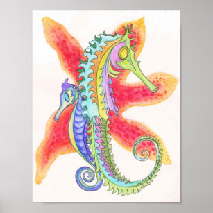 seahorse starfish poster