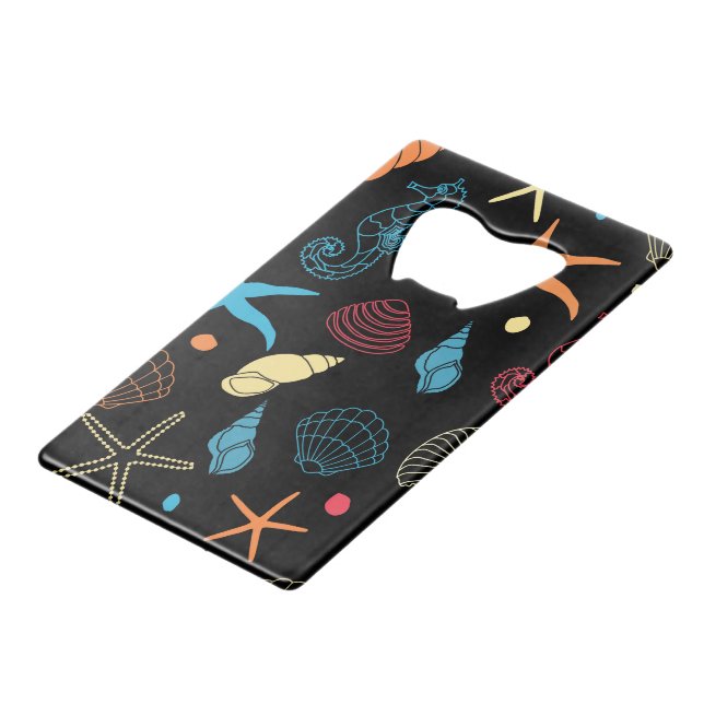 Seahorse Starfish  Seashells Ocean Life Credit Card Bottle Opener (Back Angled)