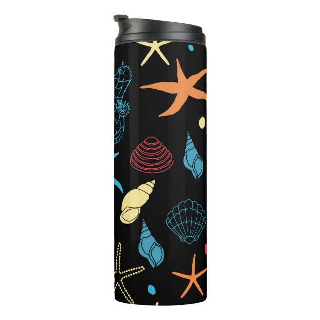 Seahorse Starfish  Seashells Ocean Life Thermal Tumbler (Rotated Right)