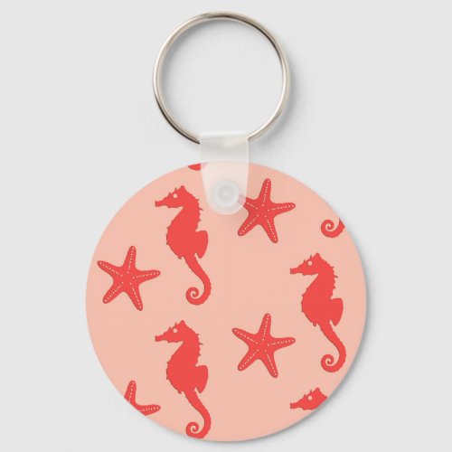 Seahorse  starfish _ shades of coral orange keychain