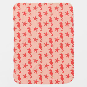 Seahorse & starfish - shades of coral orange receiving blanket