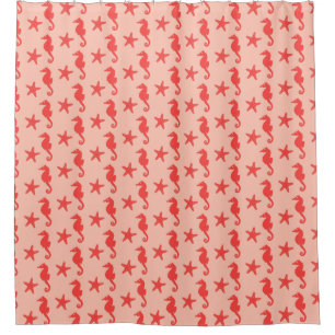 Seahorse & starfish - shades of coral orange shower curtain