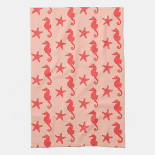 Seahorse & starfish - shades of coral orange towel