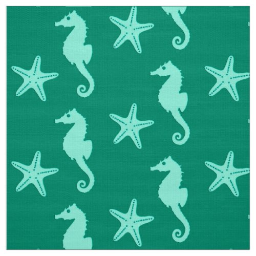 Seahorse  starfish _ teal and seafoam green fabric