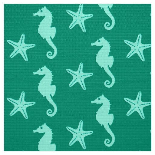 Seahorse & starfish - teal and seafoam green fabric