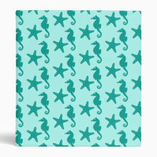 Seahorse & starfish - turquoise and aqua 3 ring binder