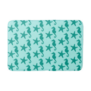Seahorse & starfish - turquoise and aqua bathroom mat